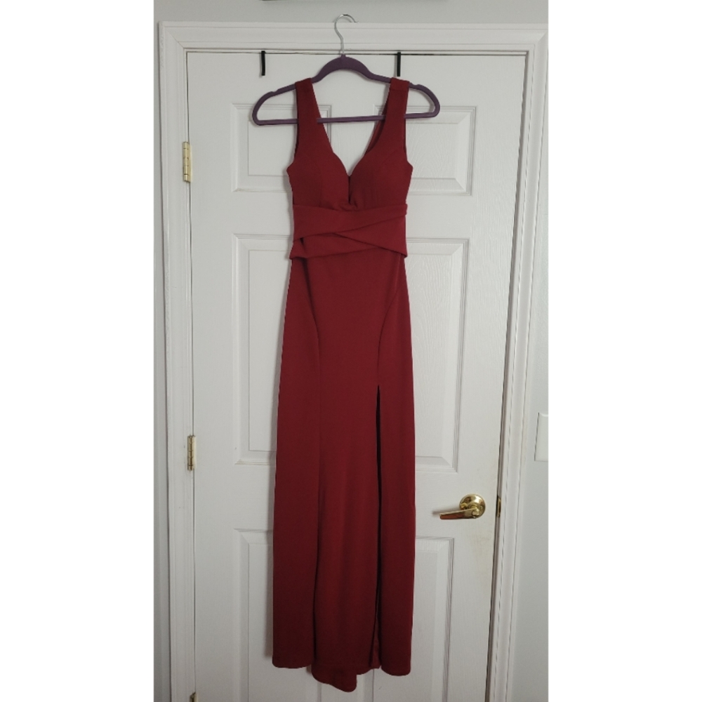 Wine Red Burgundy Windsor Gown with slit